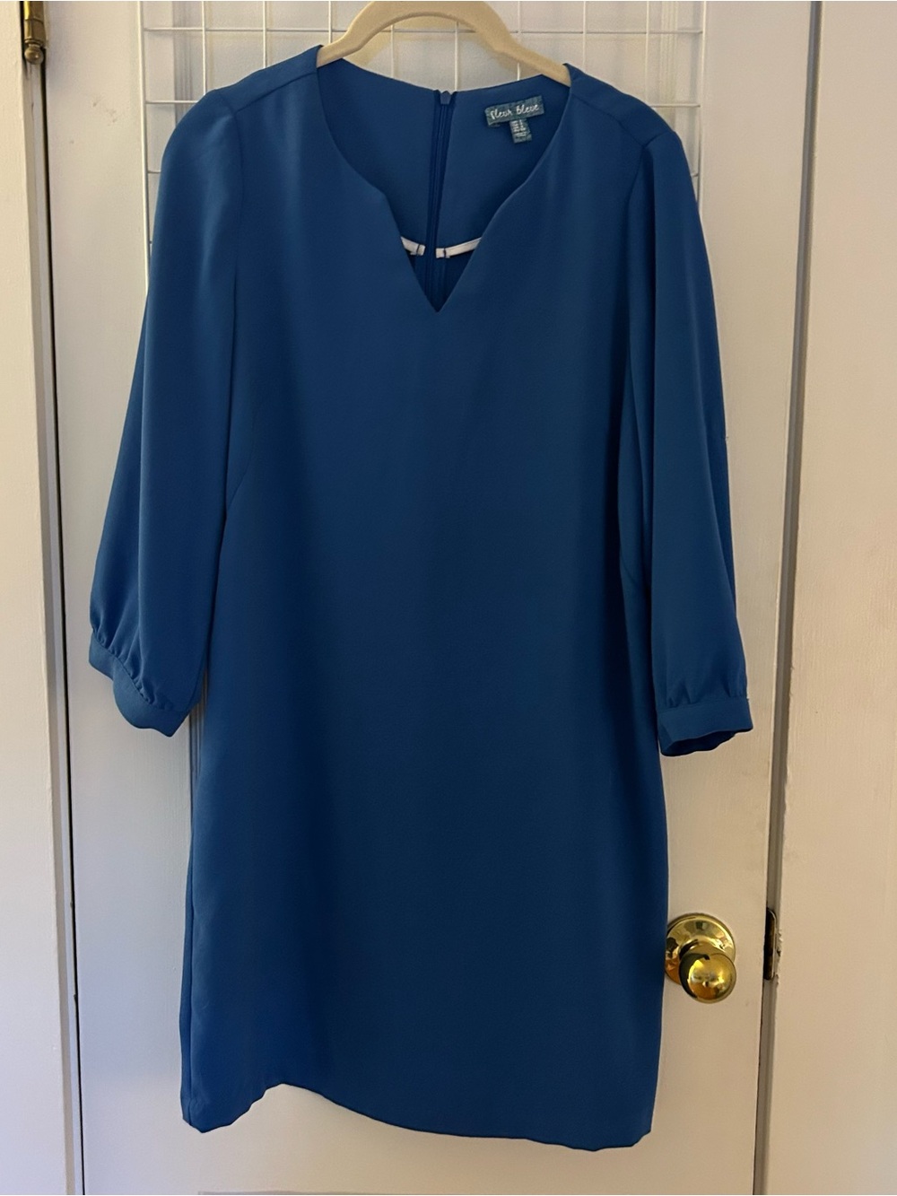 Teal V-Notch Mini Shift Dress